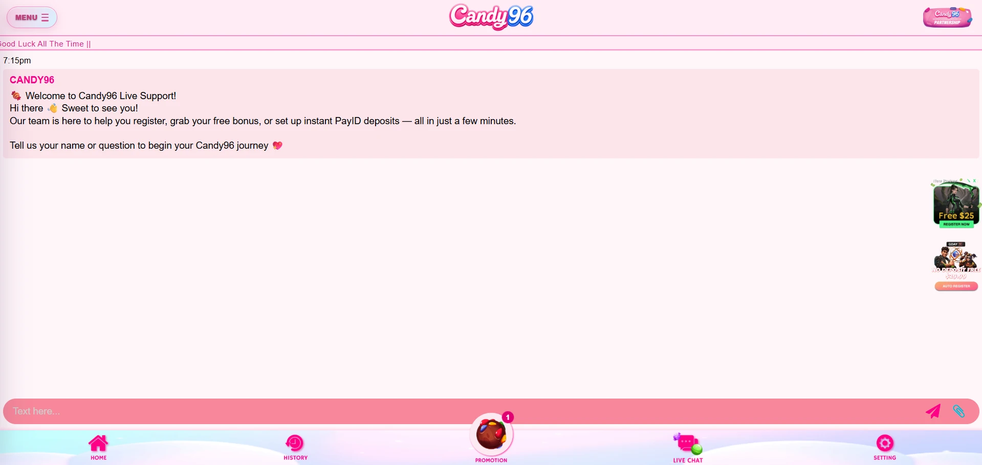 Candy96 customer support contact options